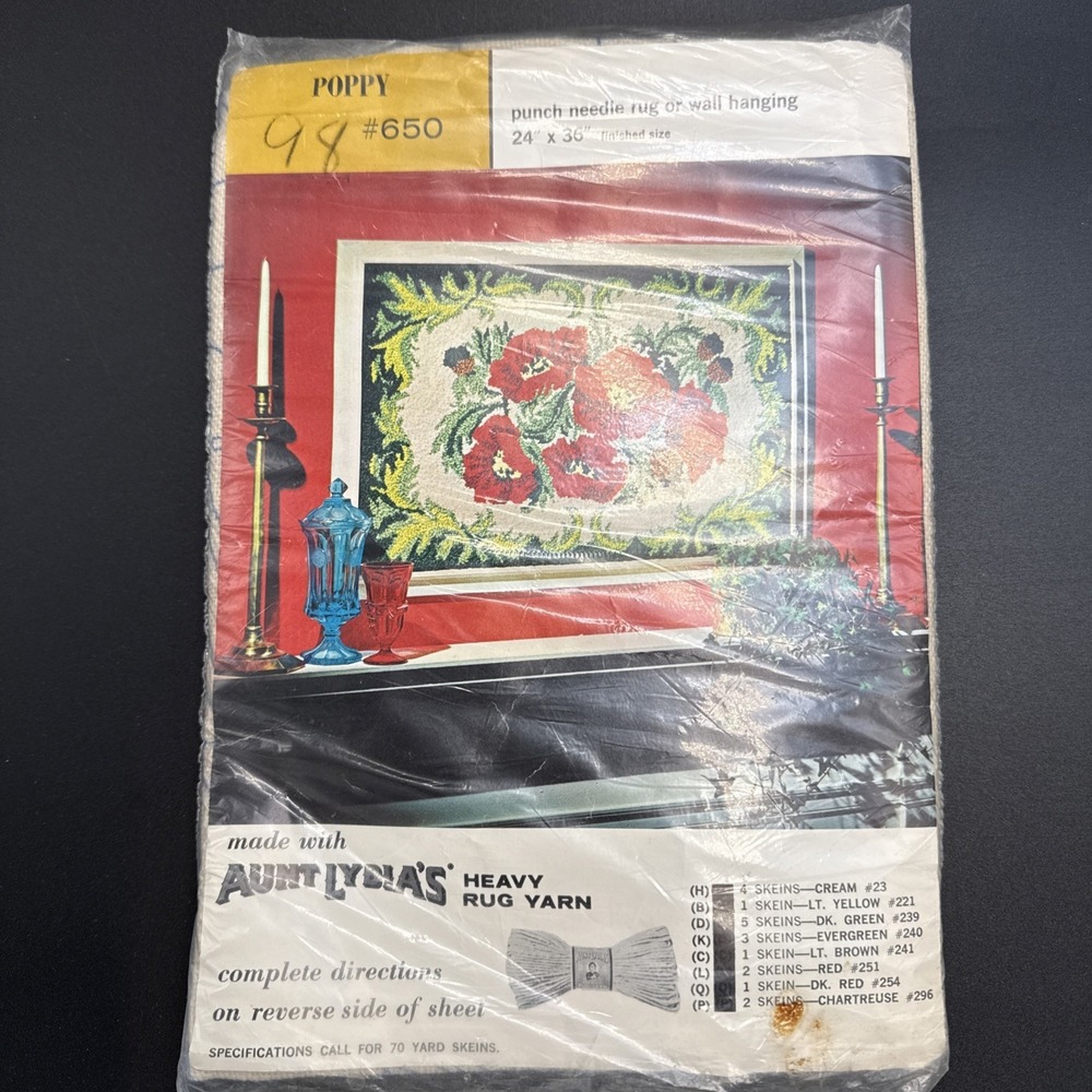 Vintage Aunt Lydia's Punch Needle Rug Kit Poppy No. 650 New